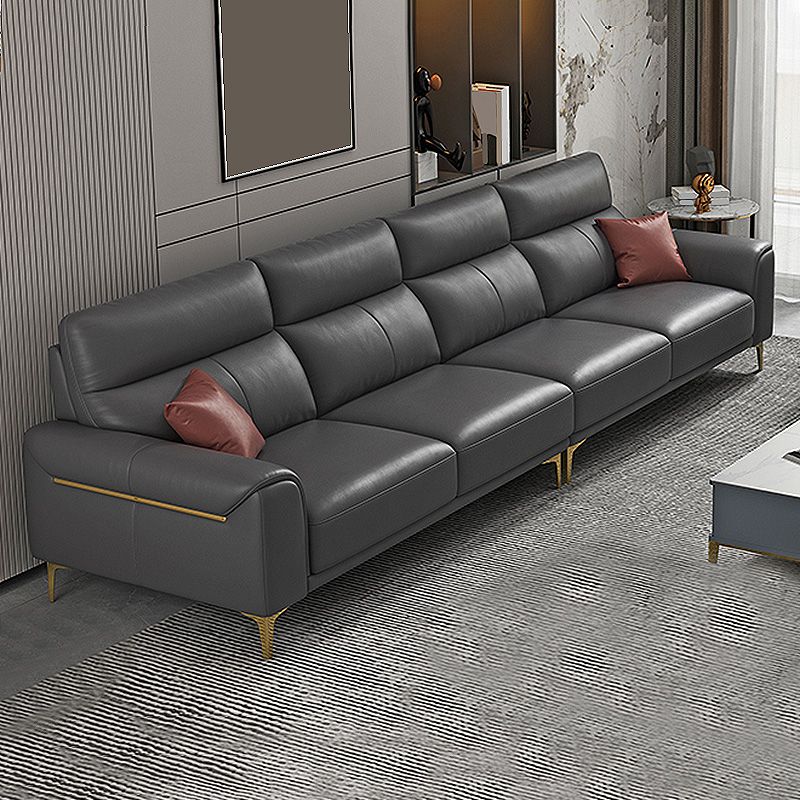 Dark Gray Genuine Leather Sofa and Chaise Pillow Top Arm Sectional for Living Room