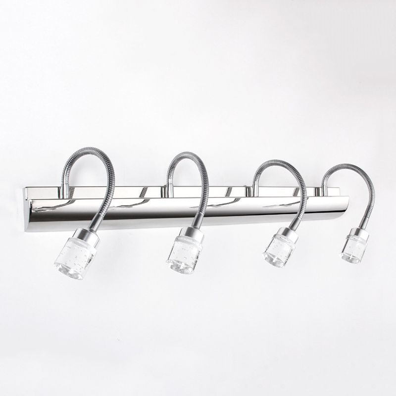 Stainless Steel Flexible Gooseneck Vanity Lamp Contemporary Chrome LED Wall Light with Crystal Shade