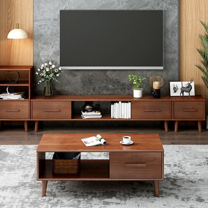 Wooden TV Media Console Contemporary TV Console with Drawers