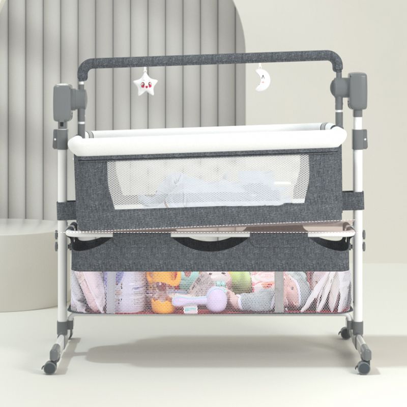 Rocking Bedside Bassinet Round Side Crib Electric with Storage Basket