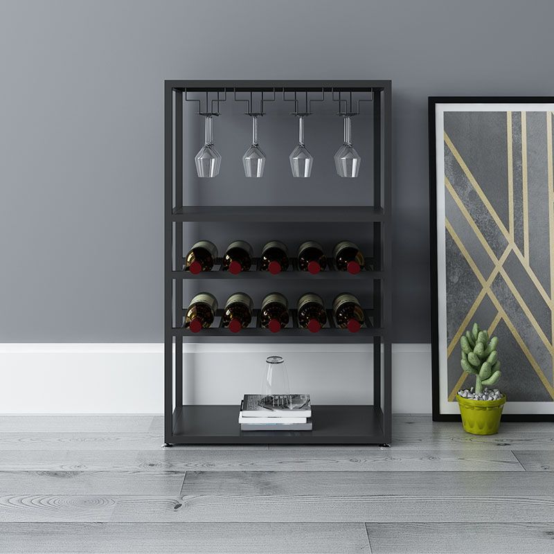 Metal Wine Bottle & Glass Rack Modern Floor Wine Holder with Shelf in Black and White