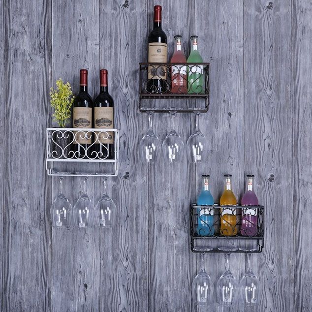 Metal Modern Wine Shelf with Bottle Stemware Holder Wall Mounted Wine Racks