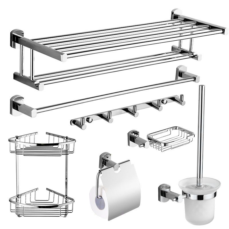 Contemporary Bathroom Accessories Hardware Set In Silver Metal