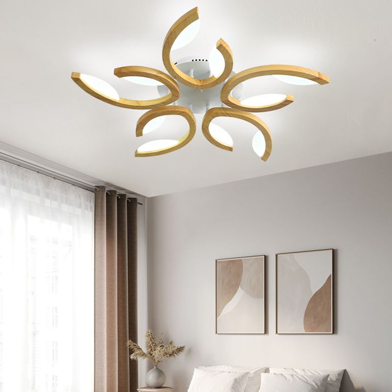 LED Modern Wood Flush Mount Flower Shape Ceiling Light with Acrylic Shade for Living Room