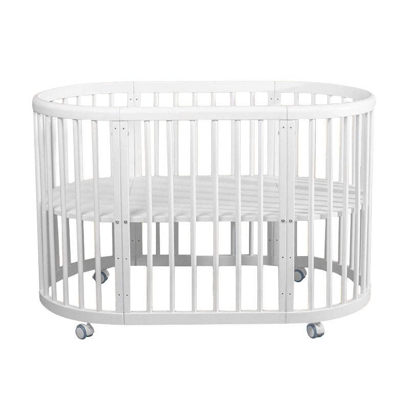 5-in-1 Convertible Crib in White Nordic Baby Crib with Casters & Mattress