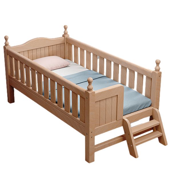 Modern Beech Wood Baby Crib with Mattress, Standard Size Nursery Crib in Light Wood