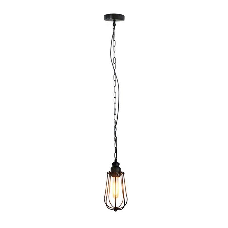 1 lichte slaapkamer plafondarmatuur vintage zwart/roest hanglamp met gekooide metalen schaduw