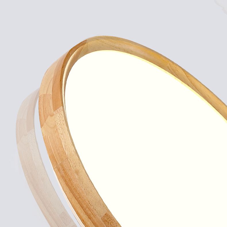 Modern Minimalist LED Ceiling Light Wooden Circular Flush Mount in Brown