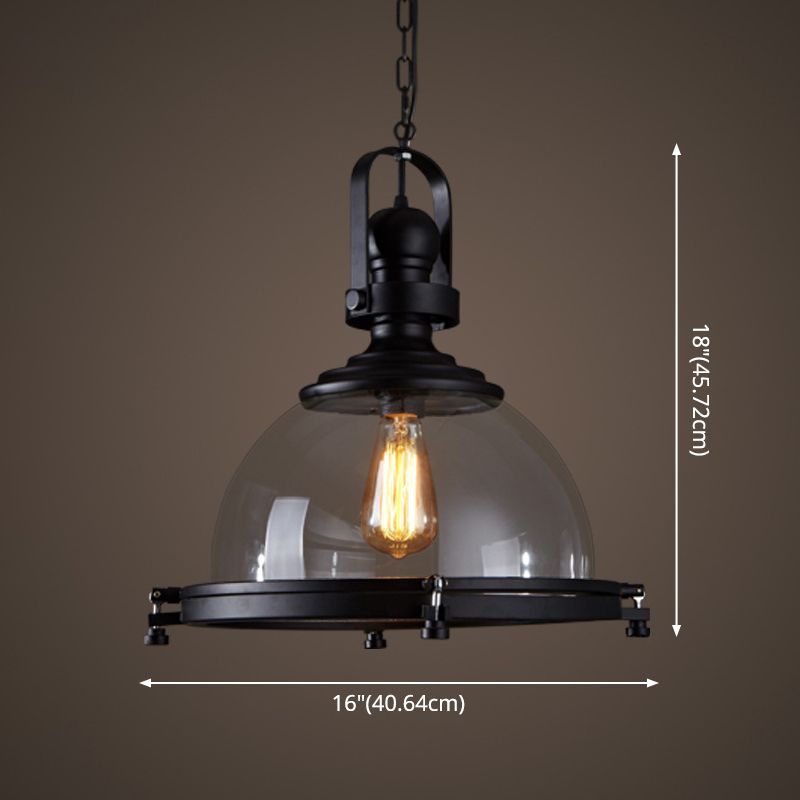 Lampe suspension en forme de pot en verre industriel 1-Light Bistro Bar Bar Pendant Lighting en noir