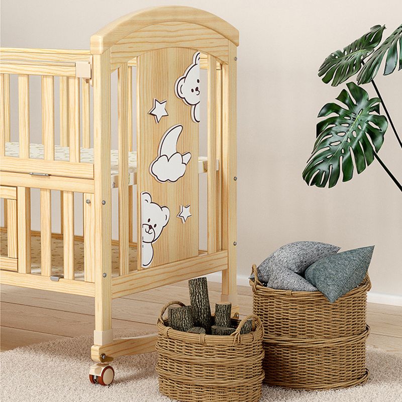 Traditional Wood Nursery Crib Pine Arched Crib with Guardrail