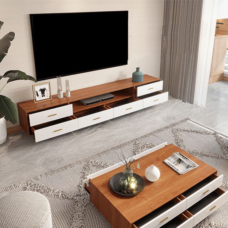 Wooden TV Stand Console Modern Minimalist Home Open TV Cabinet