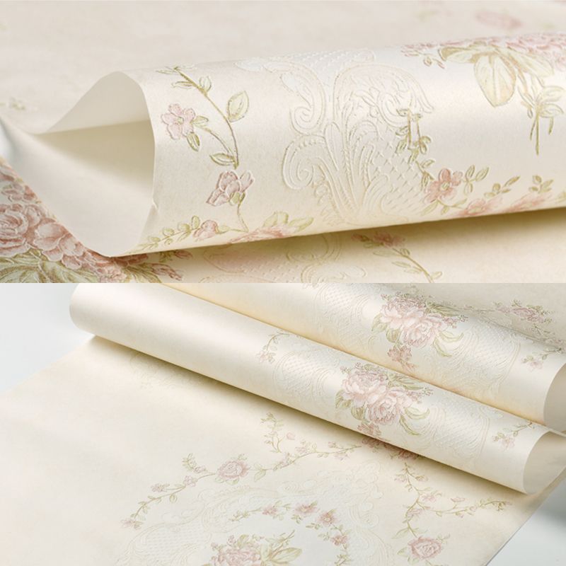 Unpasted Vinyl Wall Covering Damask Peony Flower Embossed Wallpaper Roll in Pastel Color