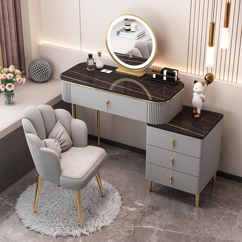 Stone Top Makeup Vanity Desk Table Metal and Engineered Wood Dresser