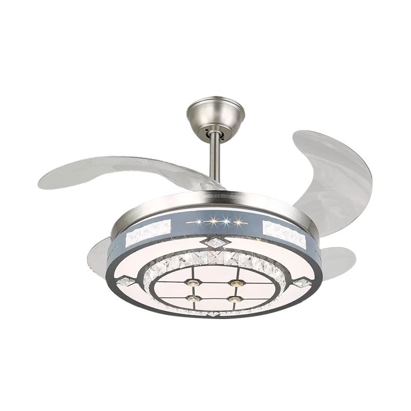 Ronde hangende ventilatorlampbeveiliging Modern Crystal 19 "Wide Led Silver Semi Flush Mount Light, 4 Blades