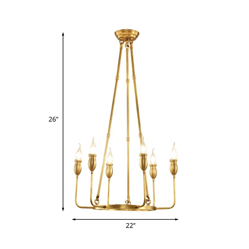 6/8 Bulbs Candle Ceiling Chandelier Colonial Gold Metal Suspension Pendant Light for Dining Room