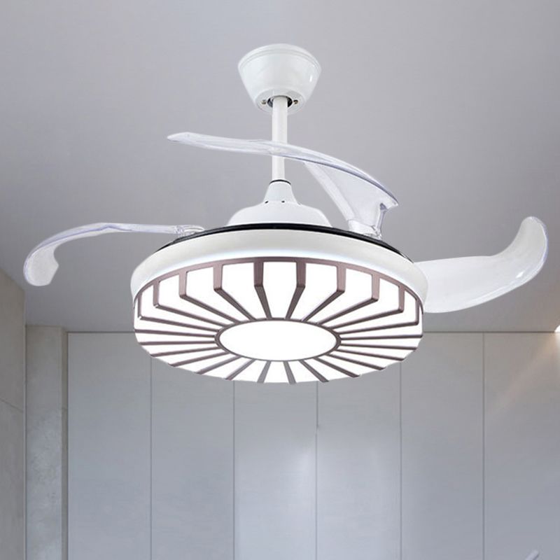 Minimalism Circular Semi Flush Mount Acrylic Living Room 4-Blade LED Pendant Fan Light in Silver/White/Gold, 42" W