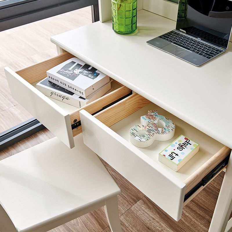 Solid Wood Writing Desk in White Kid's Desk with Shelf and Drawer