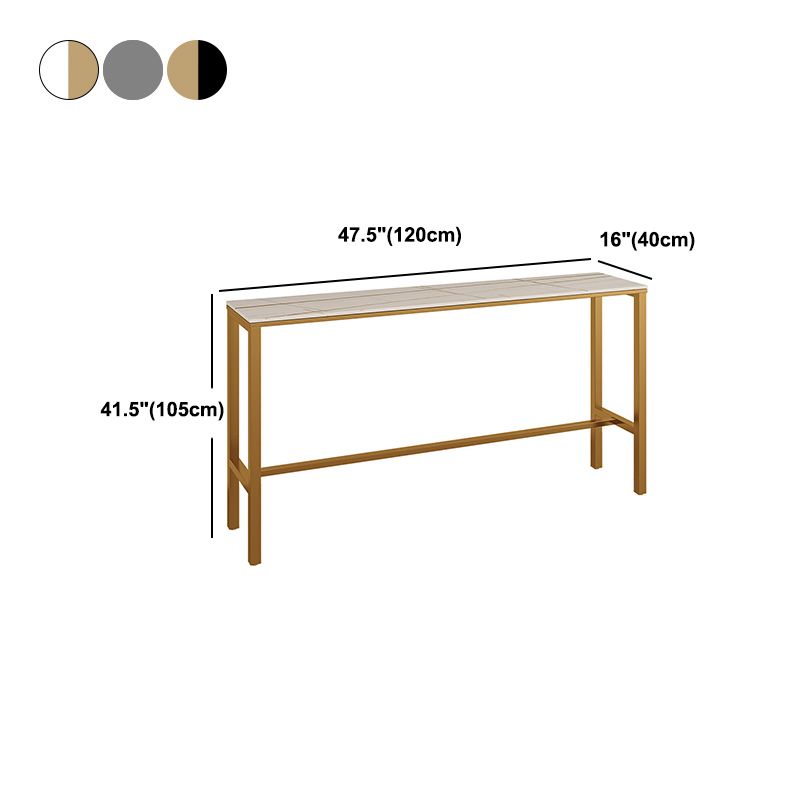 Stone Bar Dining Table Glam Rectangle Bar Table with Trestle Pedestal for Balcony Kitchen