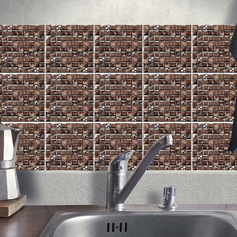 Coffee Brickwork Wallpaper Panels Mosaic Tile Modern Adhesive Wall Decor for Kitchen, 10 Pcs