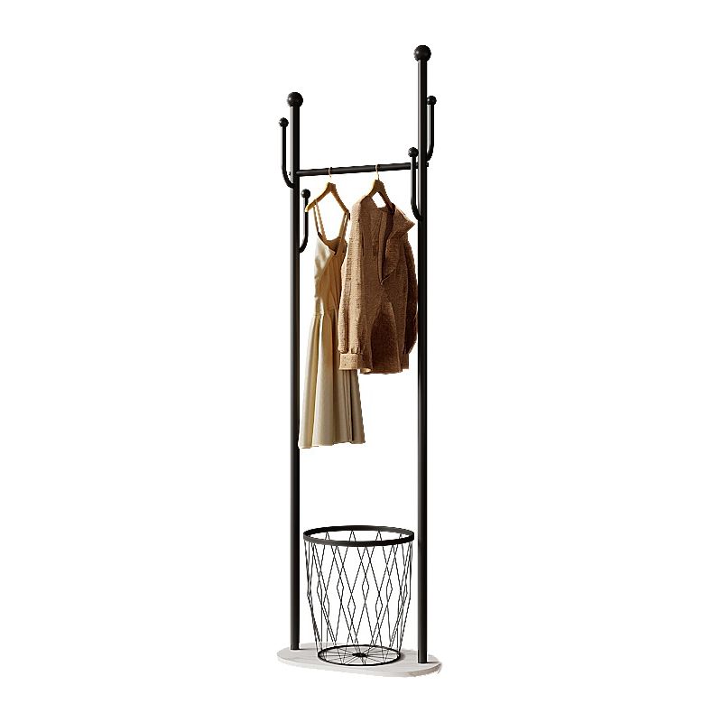 Modern Hall Tree Metal Hanging Rail Storage and 4 Hooks Coat Hanger