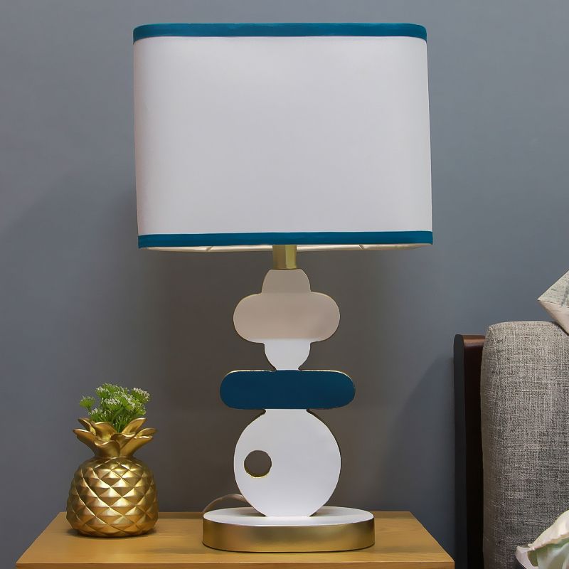 Single Light Bedside Night Lamp Modern Blue/Green Reading Task Lighting with Barrel Fabric Shade