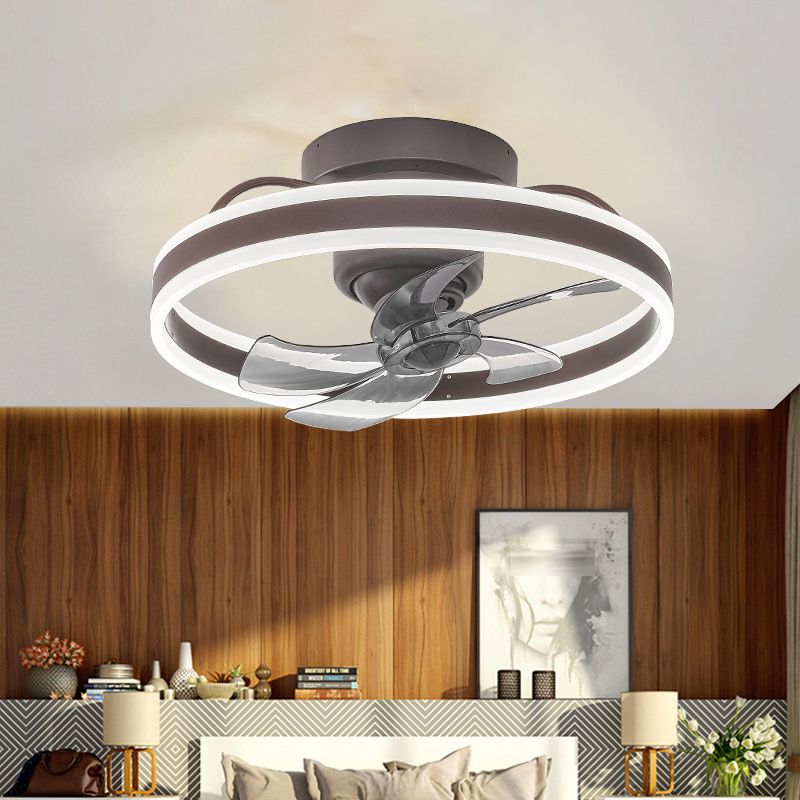 Single Black/Brown/White Ceiling Fan Lamp LED Metal Ceiling Fan Light for Living Room