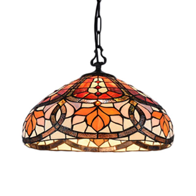 Gebrandschilderd glazen koepelhangende lamp Tiffany Antiek hanglamp in zwarte afwerking voor eetkamer