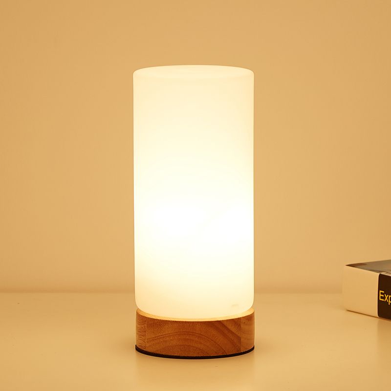 Single Bulb Globe/Cylinder/Square Shade Reading Book Light Modern Wood White Glass Task Lighting