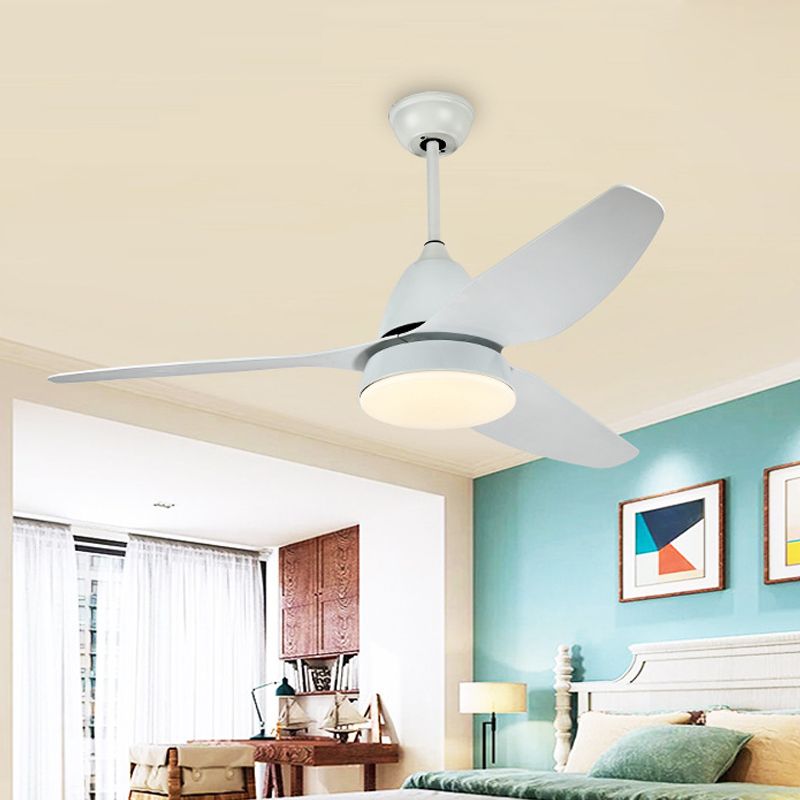 50" W LED Fan Lighting Modern Style Living Room Semi-Flush Ceiling Light with Circle Acrylic Shade in White, 3 Blades