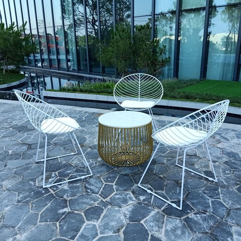 Metal Black/White Outdoors Dining Chairs Open Back Armed Chairs