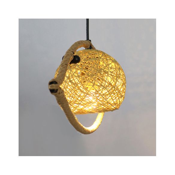 1/2/3-Light Fish Shaped Pendant Lighting Rustic Bine Single Head Hanging Lamp in Beige