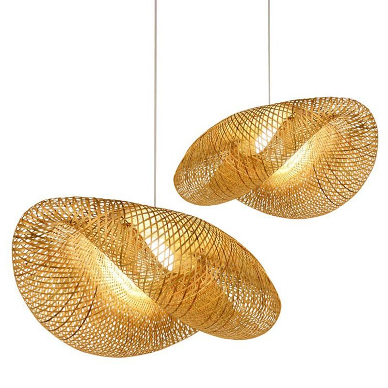 Hat Shape Dinning Room Pendant Lighting Fixture Bamboo Modern Modern Hanging Lamp Kit en beige