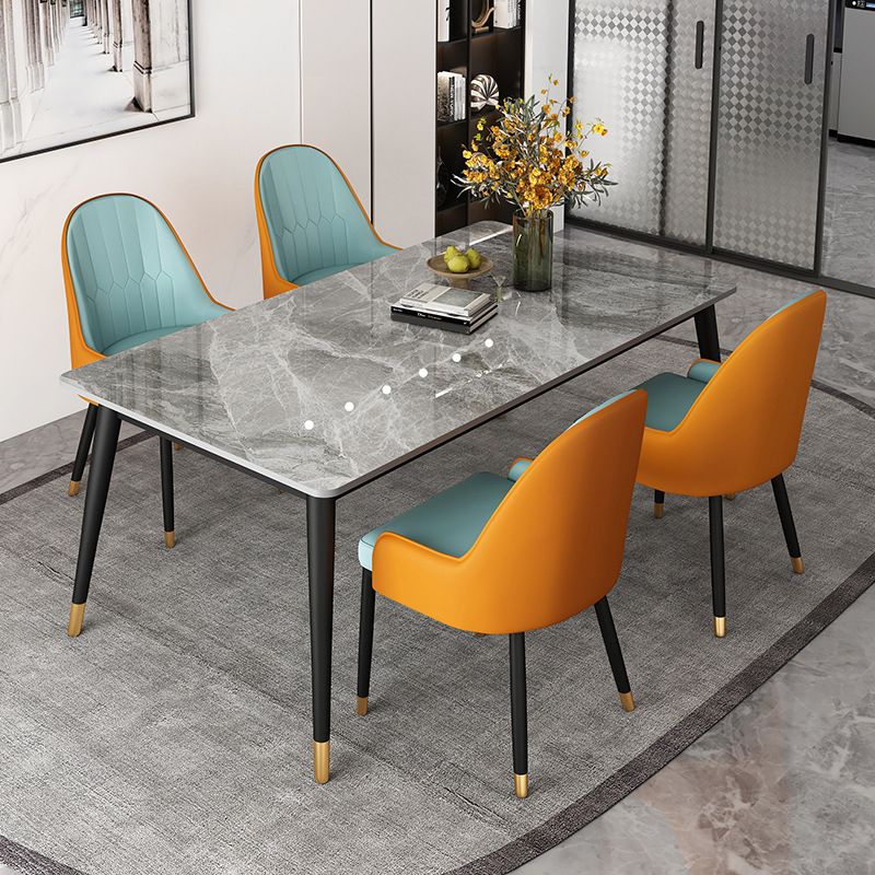 Modern 4 Legs Dining Table Grey Stone Top Table for Dining Room