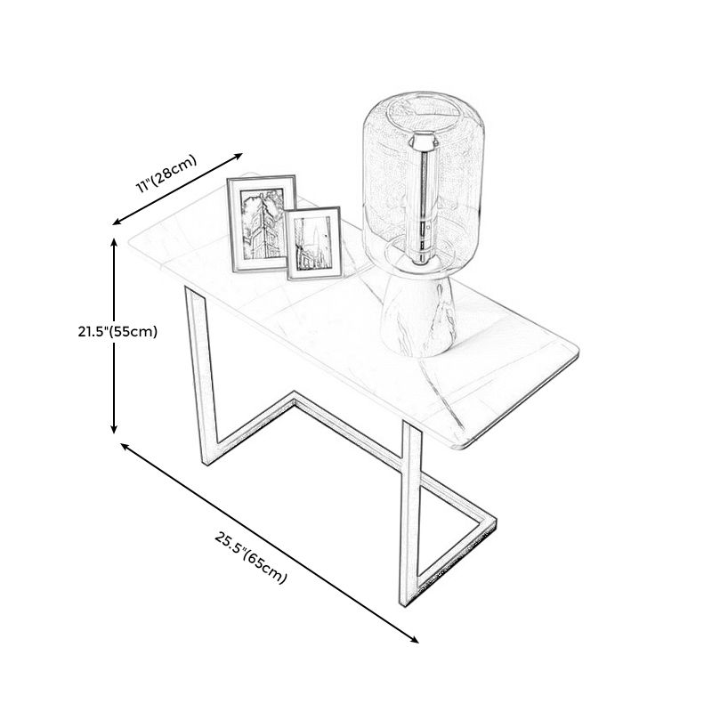 Rectangular Stone Top Corner Table Iron C Side Table 65L X 28W X 55H End Table