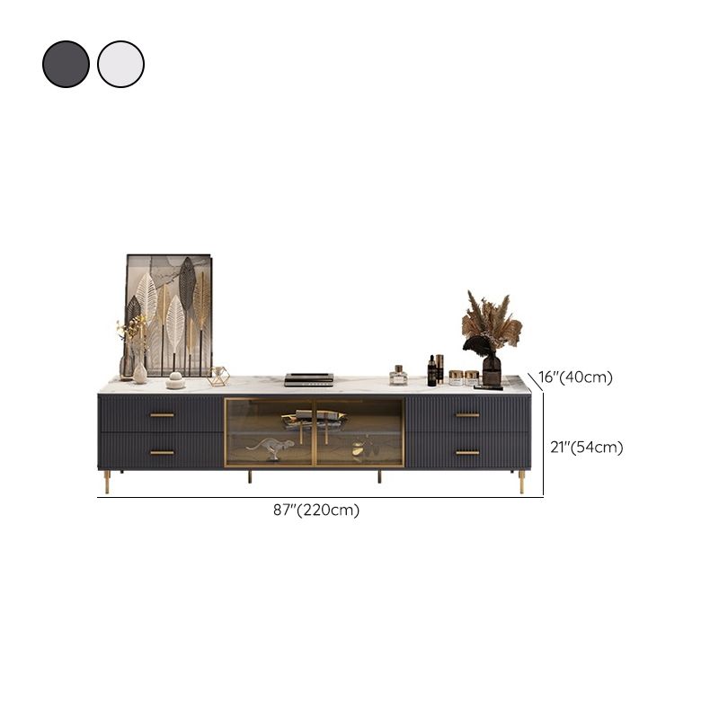 Glam Stone TV Console Enclosed Storage TV Media Stand with Legs for Living Room