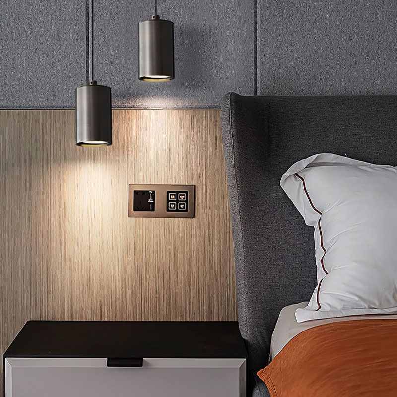 Lampe suspendue à cylindre minimaliste, pendentif en métal moderne pour chambre à coucher