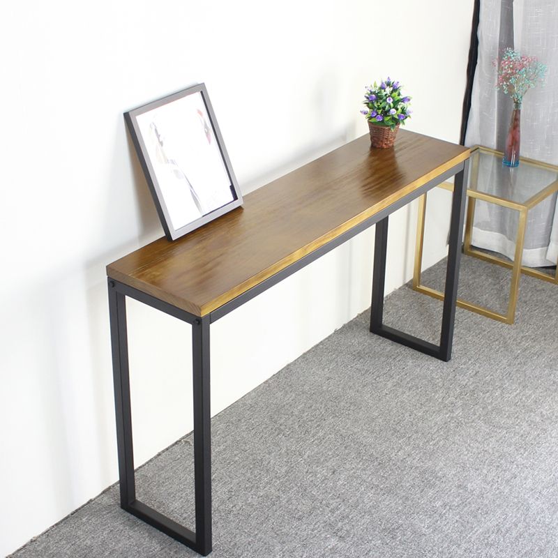 Mid-Century Sofa Table Modern Solid Wood Console Table with Sled Legs in Brown