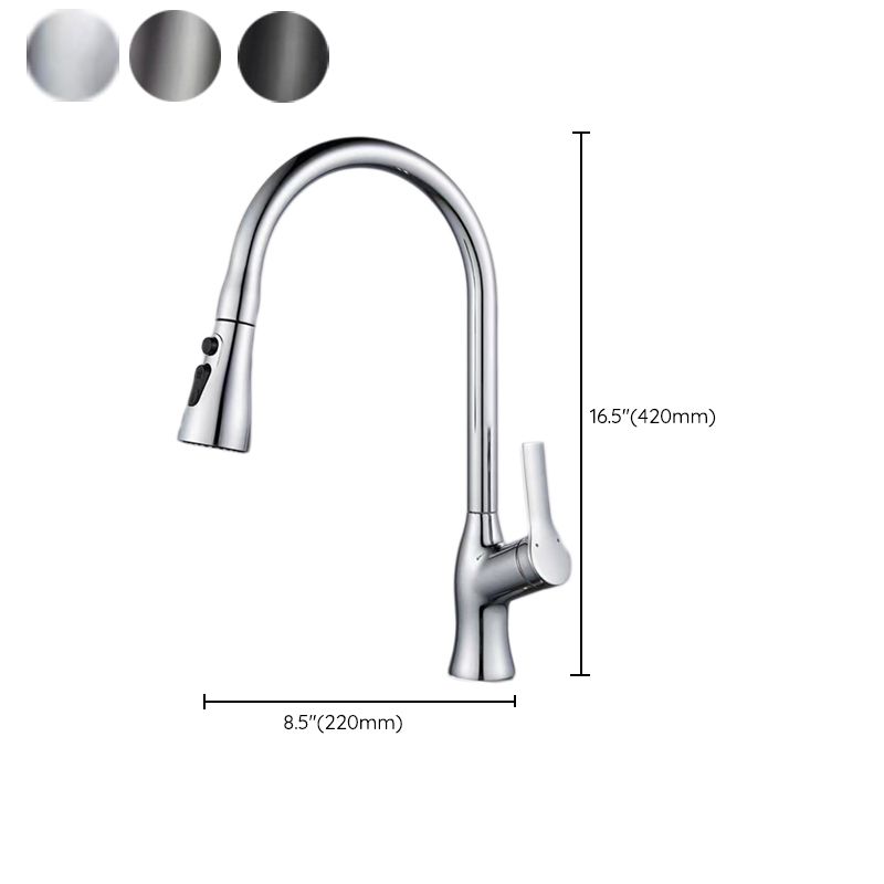 Contemporary Retractable Faucet Copper Single Handle High Arc Faucet for Kitchen