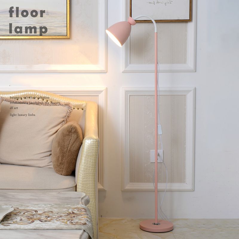 Macaron Bell Reading Floor Lamp Metal 1 Head Bedside Floor Light with Flexible Arm