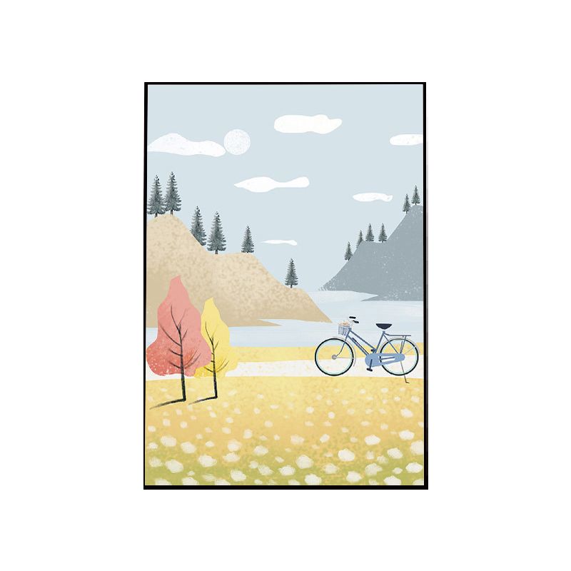 Drawing Print Sightseeing Canvas Art Textured Nordic Girls Room Wall Decor in Blue-Yellow