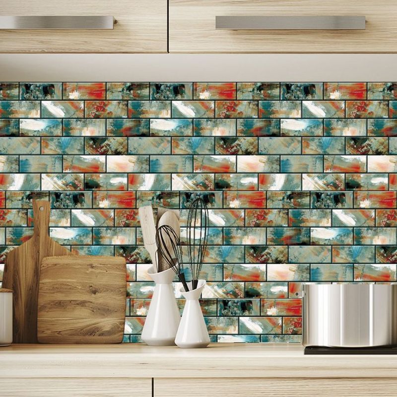 Grey-Green Brickwork Wallpapers Graffiti Cyberpunk Peel off Wall Art for Kitchen