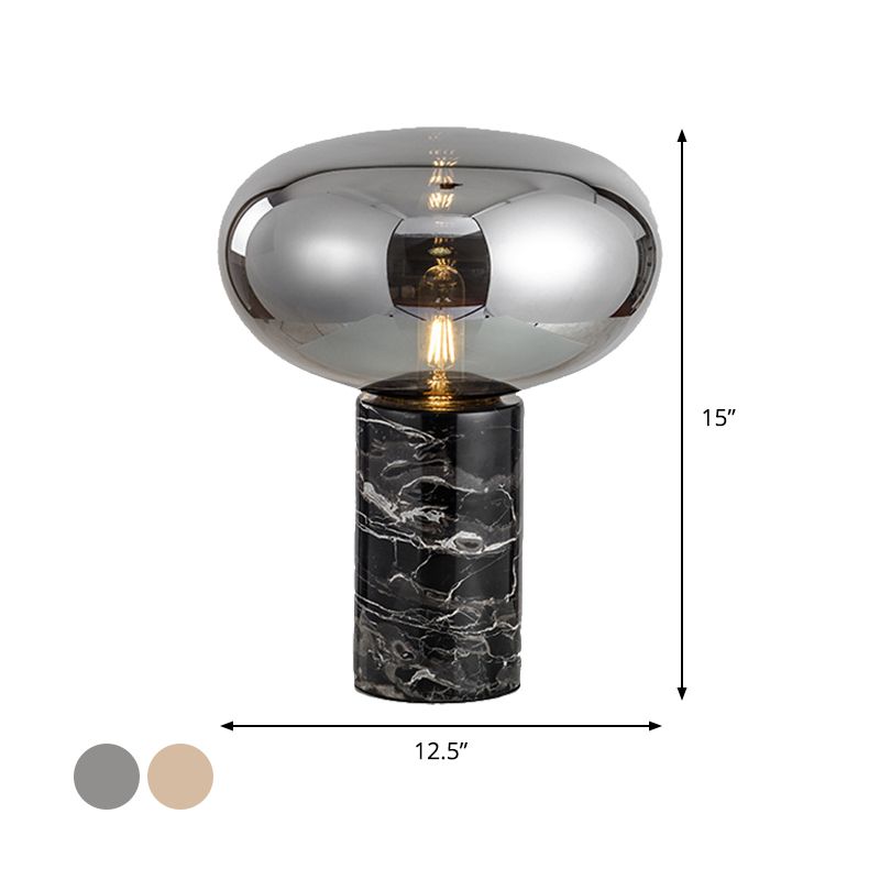 Oval Task Light Modern Smoke Gray/Amber Glass 1 Head Desk Lamp with Black Cylinder Marble Base, 9"/12.5" Wide