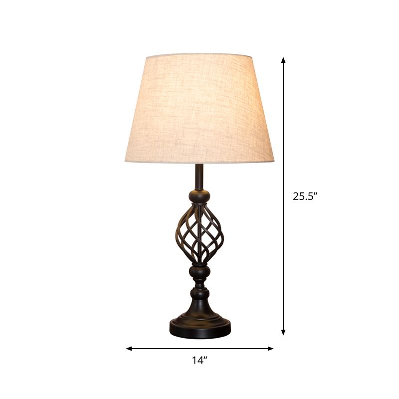 Fabric Tapered Nightstand Light Transitional 1 Head Parlor Table Lamp in White with Open Base