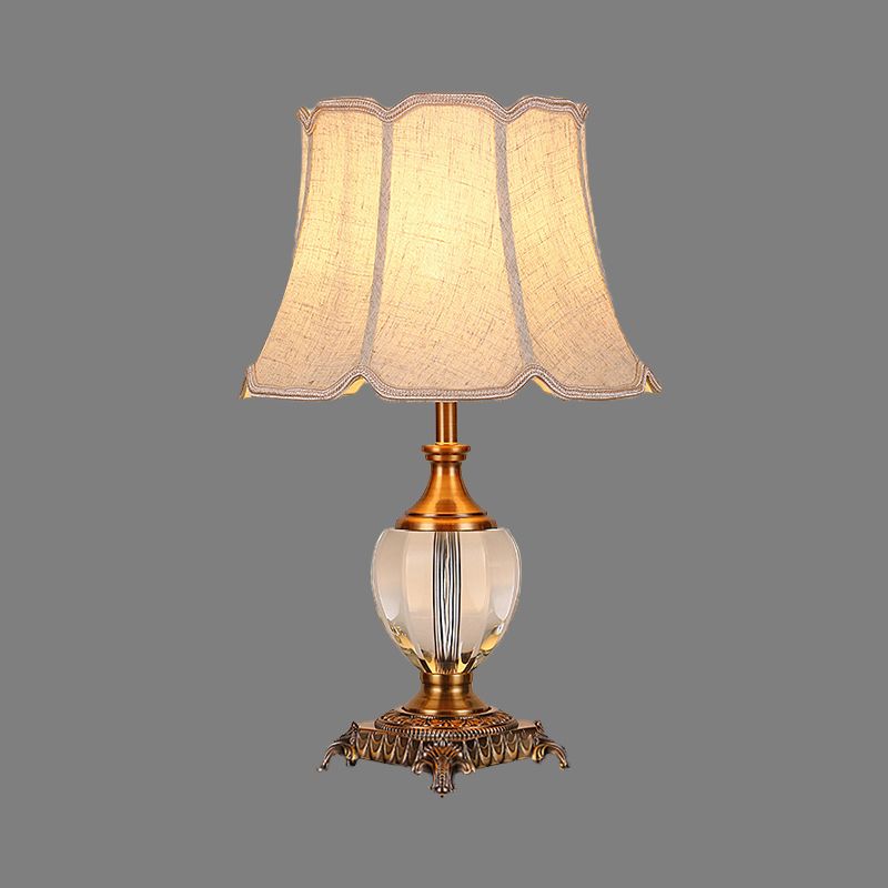 Contemporaneo 1 tavolo da testa leggero beige ampio bagliore lampada da scrivania con tonalità in tessuto