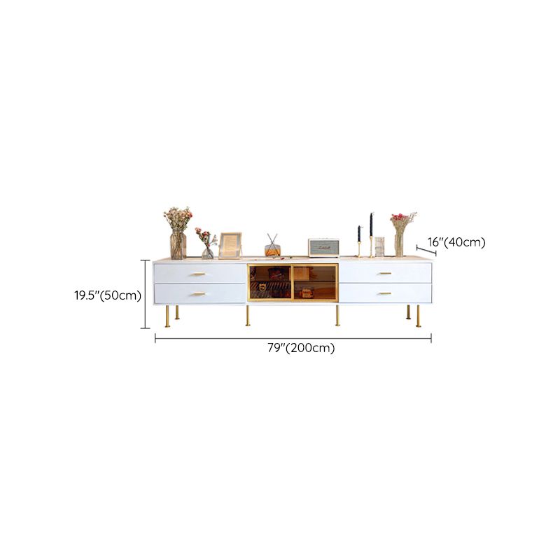 Glam Stone TV Media White 19.6" Height TV Stand with 4 Drawers