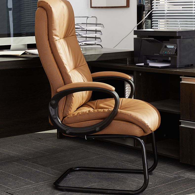 Fixed Arms Office Chair Leather No Distressing Ergonomic Desk Chair