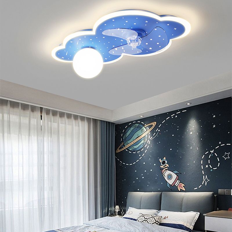 Blue Fan with Light Modernism Metallic LED Ceiling Fan for Home