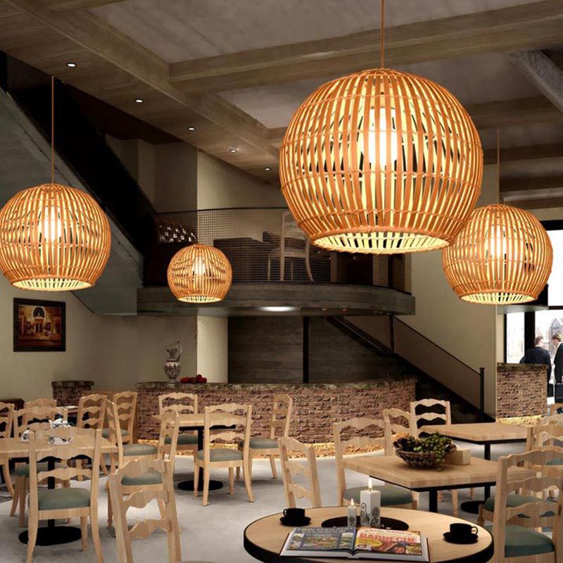 South-east Asia Globe Ceiling Light Bamboo Single Restaurant Hanging Pendant Light
