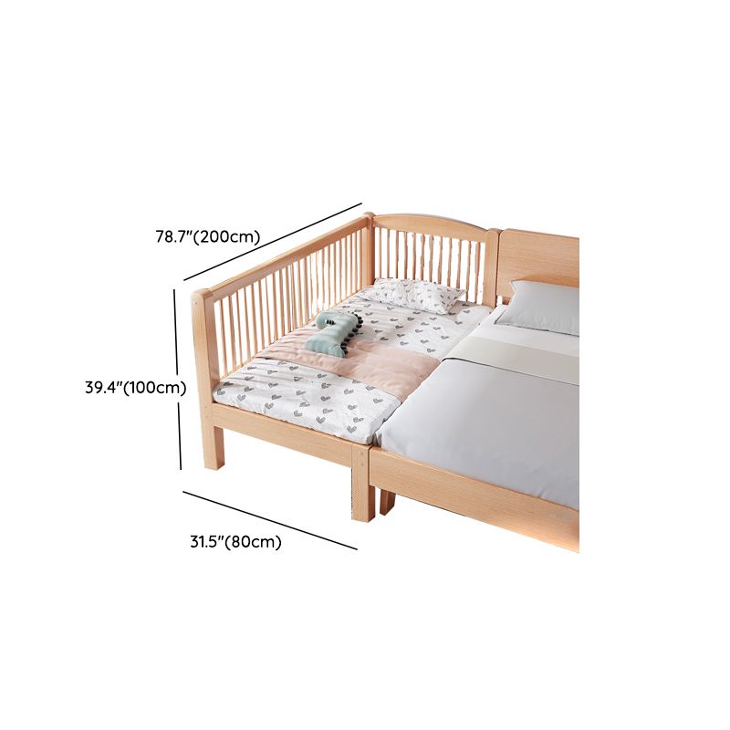 Contemporary Natural Solid Wood Nursery Crib with Guardrail in Beech