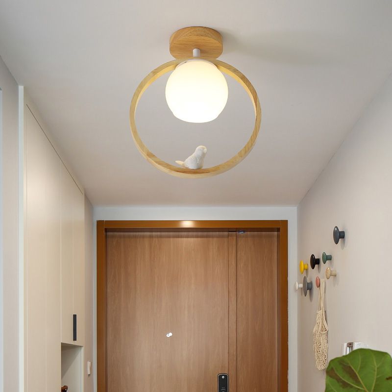 Aisle Ceiling Flush Mount Light Modern Wood Ceiling Mounted Light with Circle Wooden Shade